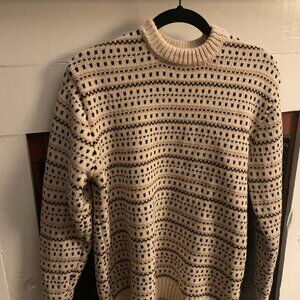 Men's ZARA Cream/Black Patterned Knit Sweater - Size Medium
